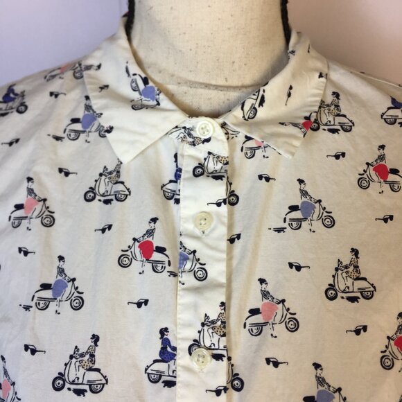 Boden Sophia Shirt Dress Sz 6P Womans Petite White Vespa Scooter Retro Inspired - Picture 14 of 15
